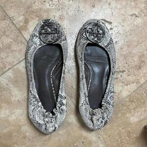GUC Tory Burch Grey Snakeskin Python Elastic Heel Ballet Flats